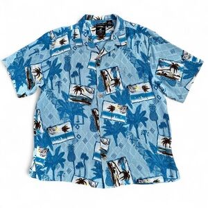 Caribbean Joe Blue and white Hawaiian beach, summer 100% silk shirt